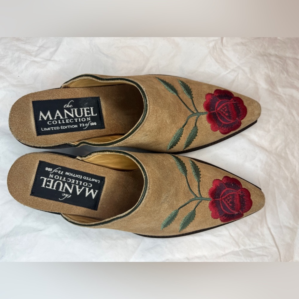 The Manuel Collection Limited Edition Suede Embroidered Cowboy Boot Mules